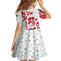 Morocco Christmas Family Matching Off The Shoulder Long Sleeve Dress and Hawaiian Shirt with Red Horse Santa Hat Arabesque Pattern and Holiday Icons Design - Wonder Print Shop