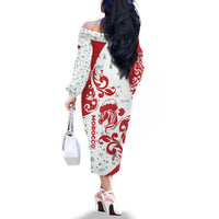 Morocco Christmas Family Matching Off The Shoulder Long Sleeve Dress and Hawaiian Shirt with Red Horse Santa Hat Arabesque Pattern and Holiday Icons Design - Wonder Print Shop