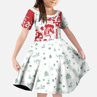 Morocco Christmas Family Matching Off Shoulder Maxi Dress and Hawaiian Shirt with Red Horse Santa Hat Arabesque Pattern and Holiday Icons Design - Wonder Print Shop