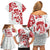 Morocco Christmas Family Matching Off Shoulder Short Dress and Hawaiian Shirt with Red Horse Santa Hat Arabesque Pattern and Holiday Icons Design - Wonder Print Shop