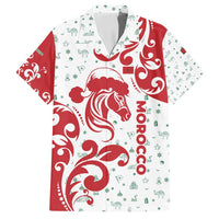 Morocco Christmas Family Matching Off Shoulder Short Dress and Hawaiian Shirt with Red Horse Santa Hat Arabesque Pattern and Holiday Icons Design - Wonder Print Shop