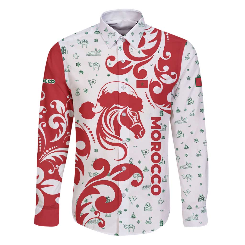 Morocco Christmas Family Matching Puletasi and Hawaiian Shirt with Red Horse Santa Hat Arabesque Pattern and Holiday Icons Design - Wonder Print Shop