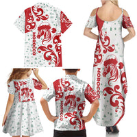 Morocco Christmas Family Matching Summer Maxi Dress and Hawaiian Shirt with Red Horse Santa Hat Arabesque Pattern and Holiday Icons Design - Wonder Print Shop