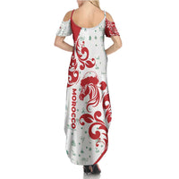 Morocco Christmas Family Matching Summer Maxi Dress and Hawaiian Shirt with Red Horse Santa Hat Arabesque Pattern and Holiday Icons Design - Wonder Print Shop