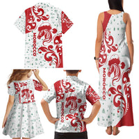 Morocco Christmas Family Matching Tank Maxi Dress and Hawaiian Shirt with Red Horse Santa Hat Arabesque Pattern and Holiday Icons Design - Wonder Print Shop