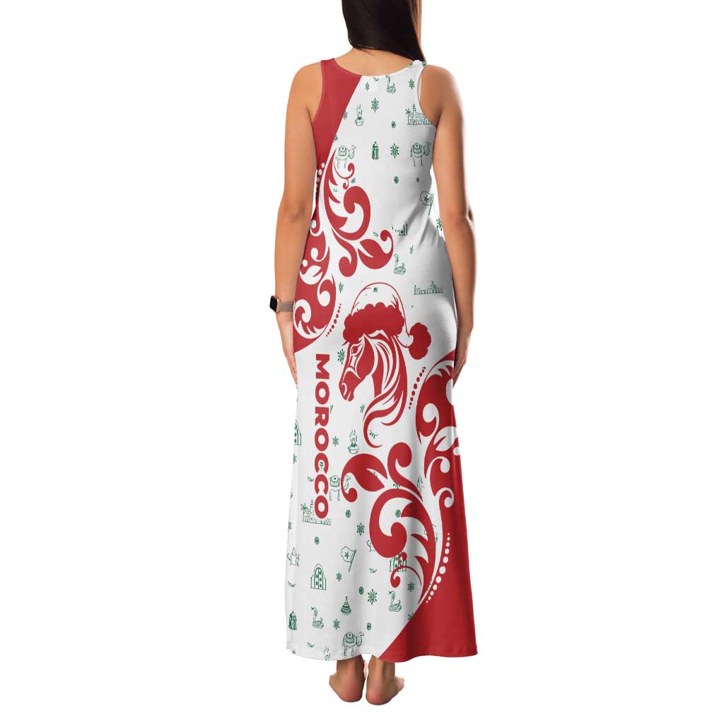 Morocco Christmas Family Matching Tank Maxi Dress and Hawaiian Shirt with Red Horse Santa Hat Arabesque Pattern and Holiday Icons Design - Wonder Print Shop