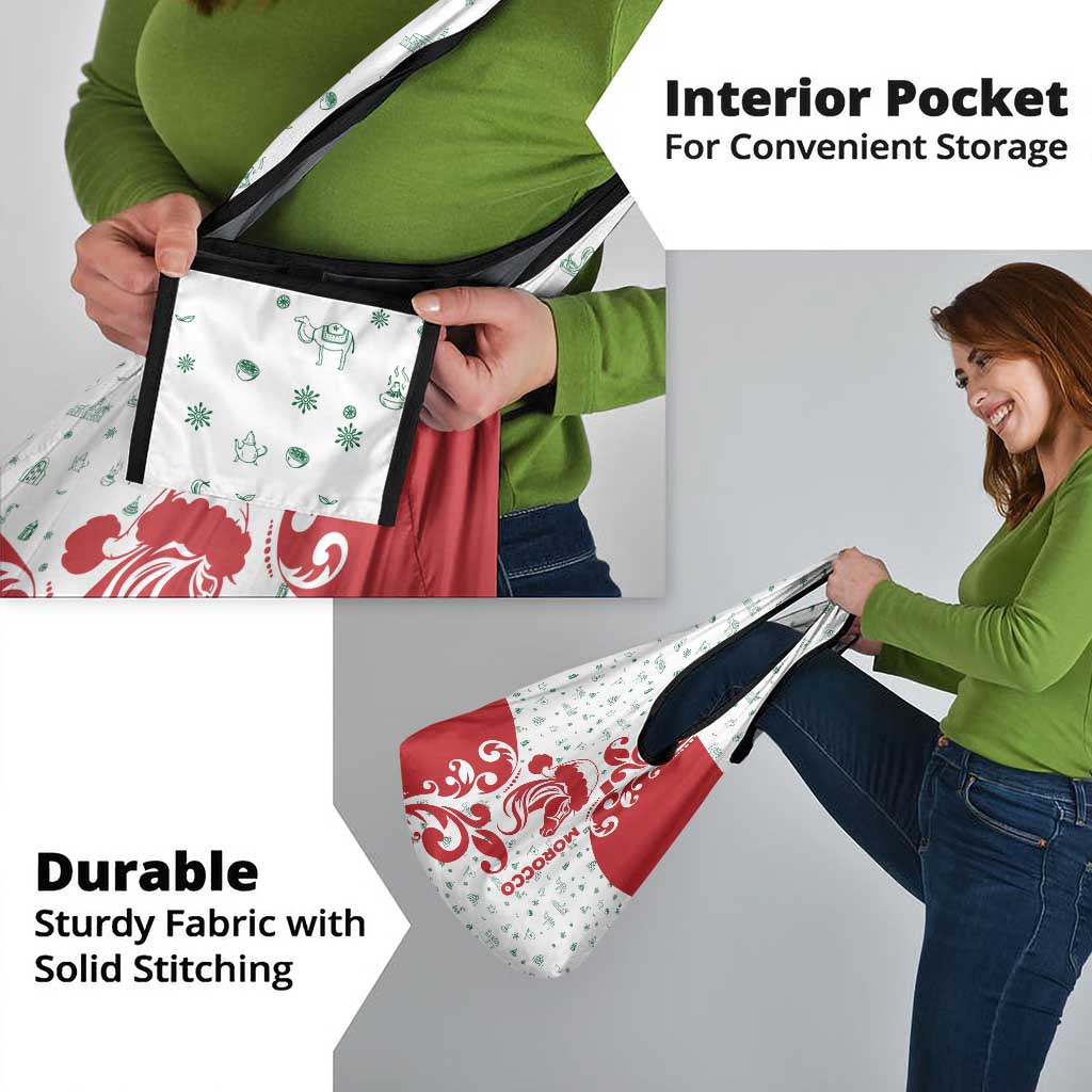 Morocco Christmas Grocery Bag with Red Horse Santa Hat Arabesque Pattern and Holiday Icons Design - Wonder Print Shop