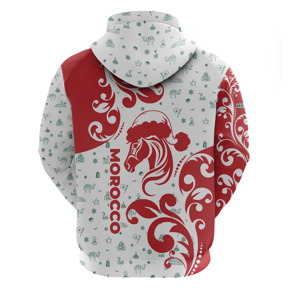 Morocco Christmas Hoodie with Red Horse Santa Hat Arabesque Pattern and Holiday Icons Design - Wonder Print Shop
