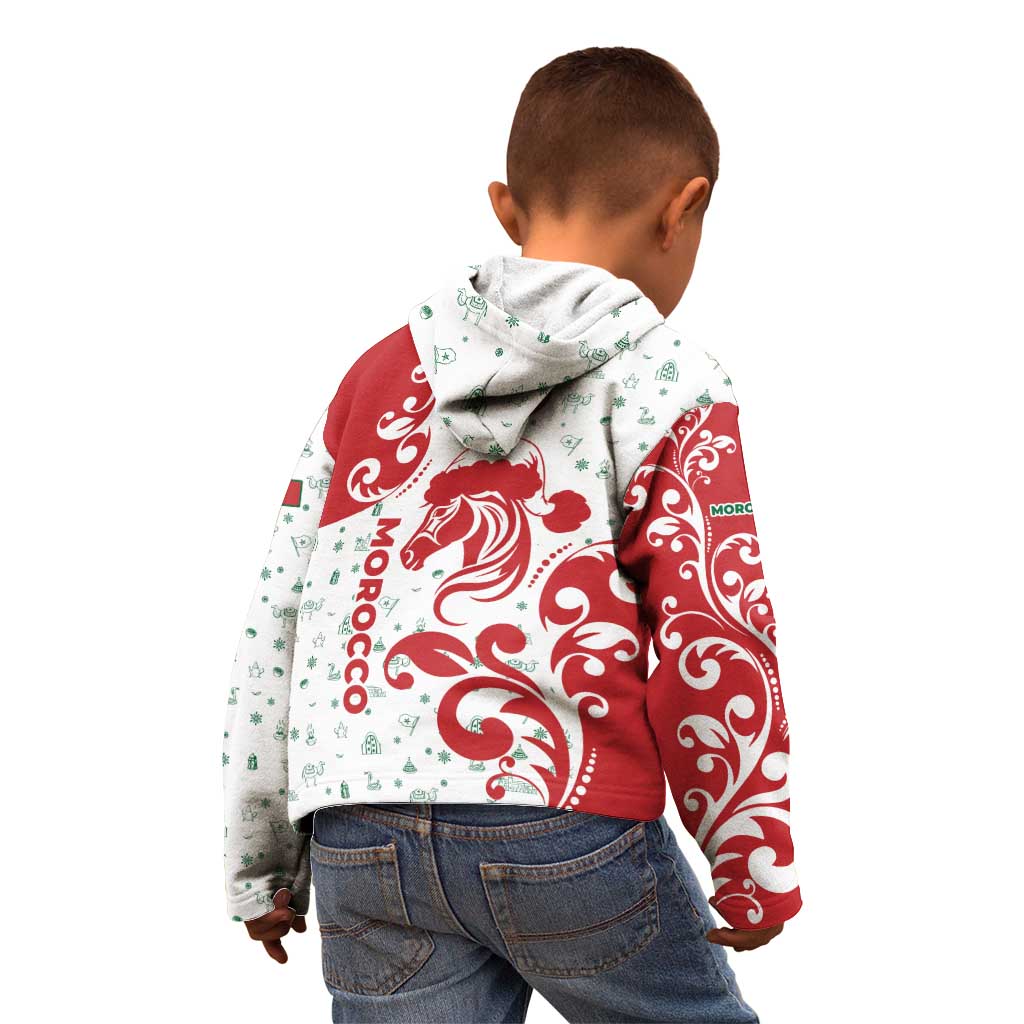 Morocco Christmas Kid Hoodie with Red Horse Santa Hat Arabesque Pattern and Holiday Icons Design - Wonder Print Shop