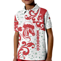 Morocco Christmas Kid Polo Shirt with Red Horse Santa Hat Arabesque Pattern and Holiday Icons Design - Wonder Print Shop