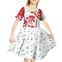 Morocco Christmas Kid Short Sleeve Dress with Red Horse Santa Hat Arabesque Pattern and Holiday Icons Design - Wonder Print Shop