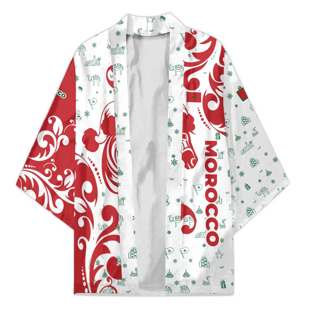 Morocco Christmas Kimono with Red Horse Santa Hat Arabesque Pattern and Holiday Icons Design - Wonder Print Shop