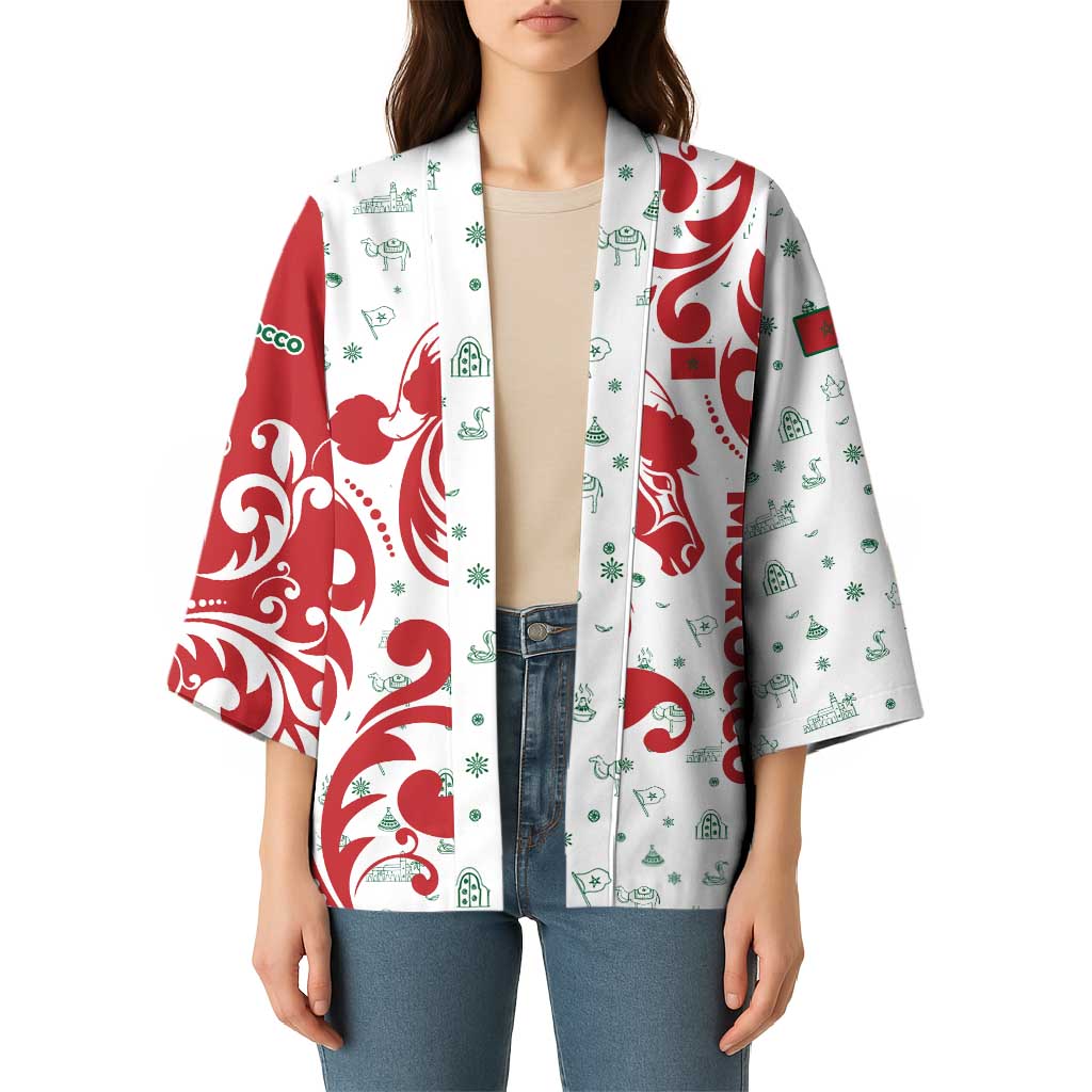 Morocco Christmas Kimono with Red Horse Santa Hat Arabesque Pattern and Holiday Icons Design - Wonder Print Shop