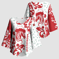 Morocco Christmas Kimono Sleeve Blouse with Red Horse Santa Hat Arabesque Pattern and Holiday Icons Design - Wonder Print Shop
