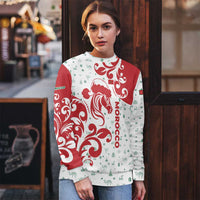 Morocco Christmas Ugly Christmas Sweater with Red Horse Santa Hat Arabesque Pattern and Holiday Icons Design - Wonder Print Shop