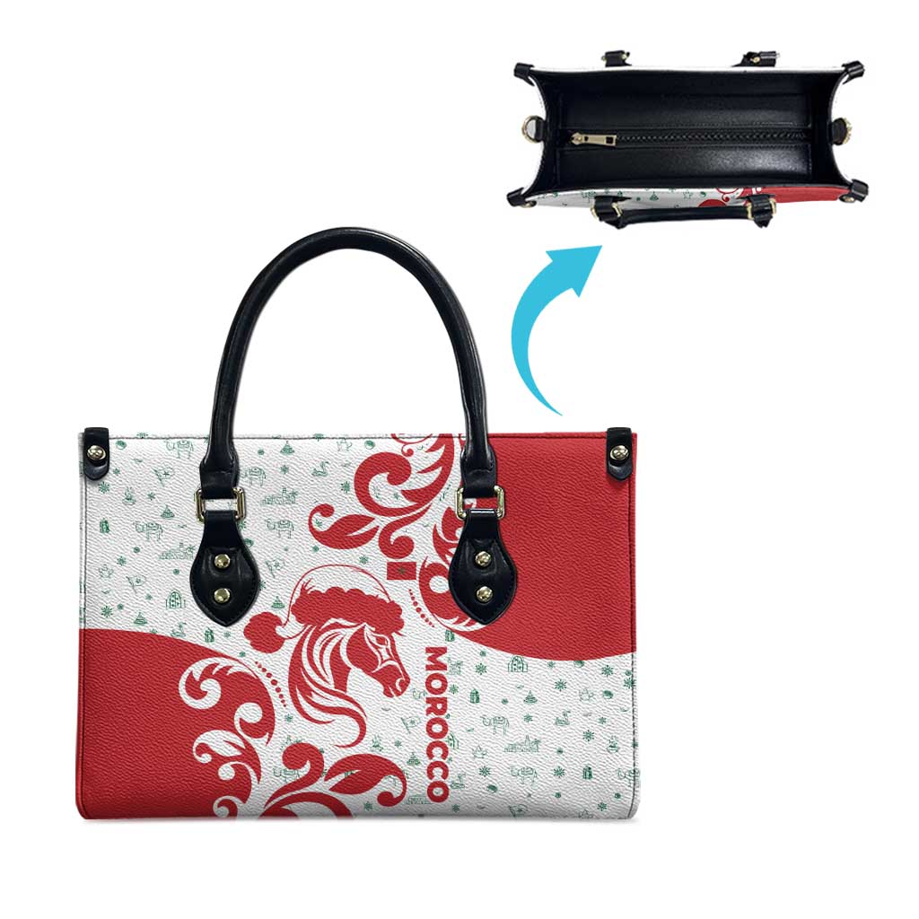 Morocco Christmas Leather Bag with Red Horse Santa Hat Arabesque Pattern and Holiday Icons Design - Wonder Print Shop