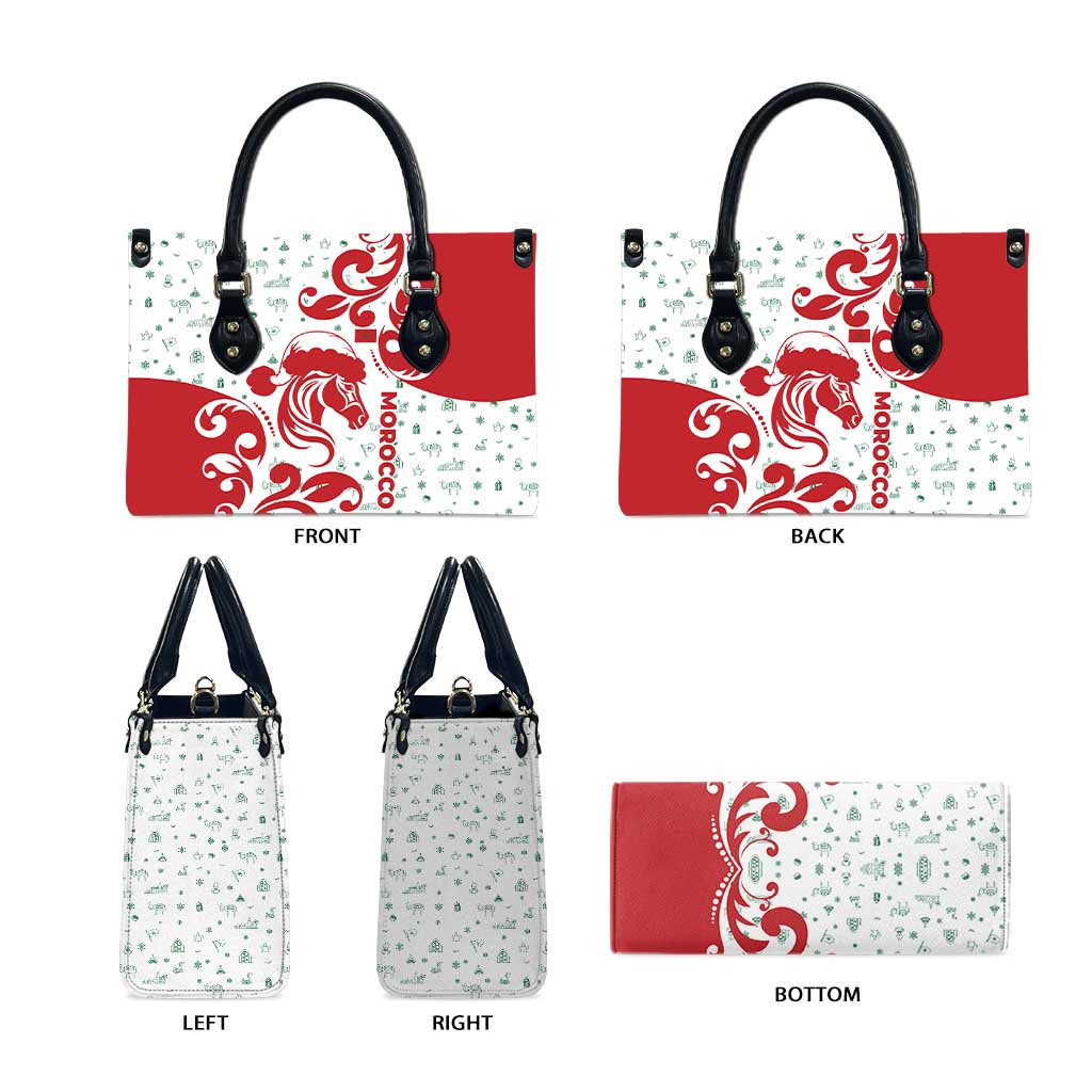 Morocco Christmas Leather Bag with Red Horse Santa Hat Arabesque Pattern and Holiday Icons Design - Wonder Print Shop