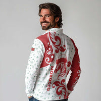 Morocco Christmas Long Sleeve Polo Shirt with Red Horse Santa Hat Arabesque Pattern and Holiday Icons Design - Wonder Print Shop