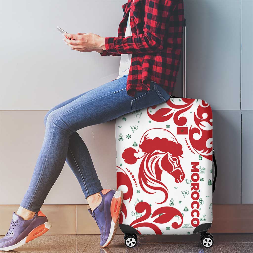 Morocco Christmas Luggage Cover with Red Horse Santa Hat Arabesque Pattern and Holiday Icons Design - Wonder Print Shop