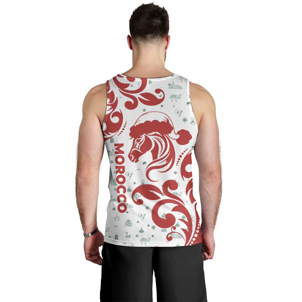 Morocco Christmas Men Tank Top with Red Horse Santa Hat Arabesque Pattern and Holiday Icons Design - Wonder Print Shop