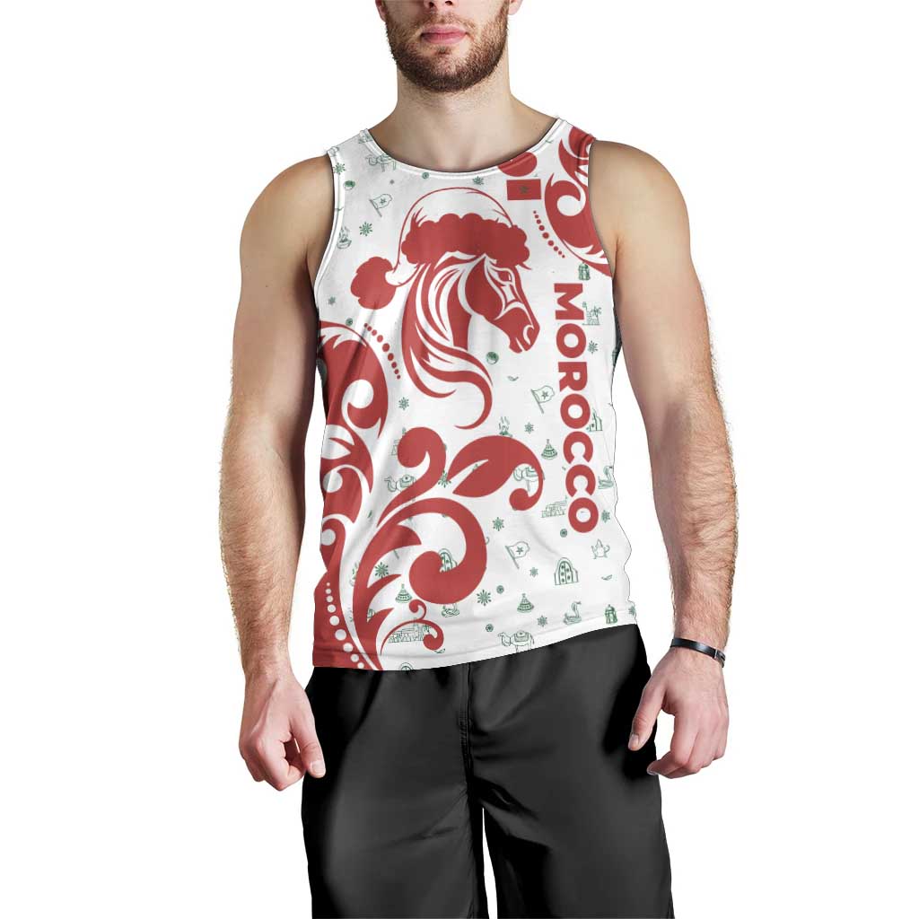 Morocco Christmas Men Tank Top with Red Horse Santa Hat Arabesque Pattern and Holiday Icons Design - Wonder Print Shop