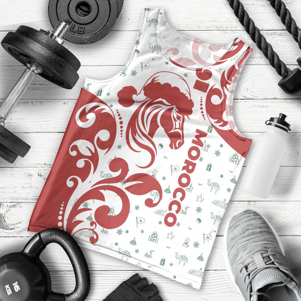 Morocco Christmas Men Tank Top with Red Horse Santa Hat Arabesque Pattern and Holiday Icons Design - Wonder Print Shop