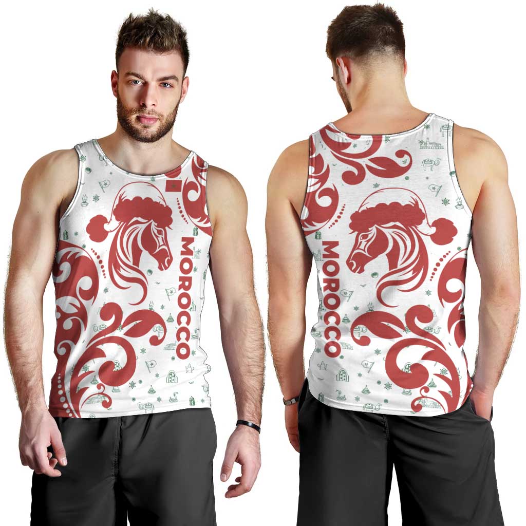 Morocco Christmas Men Tank Top with Red Horse Santa Hat Arabesque Pattern and Holiday Icons Design - Wonder Print Shop