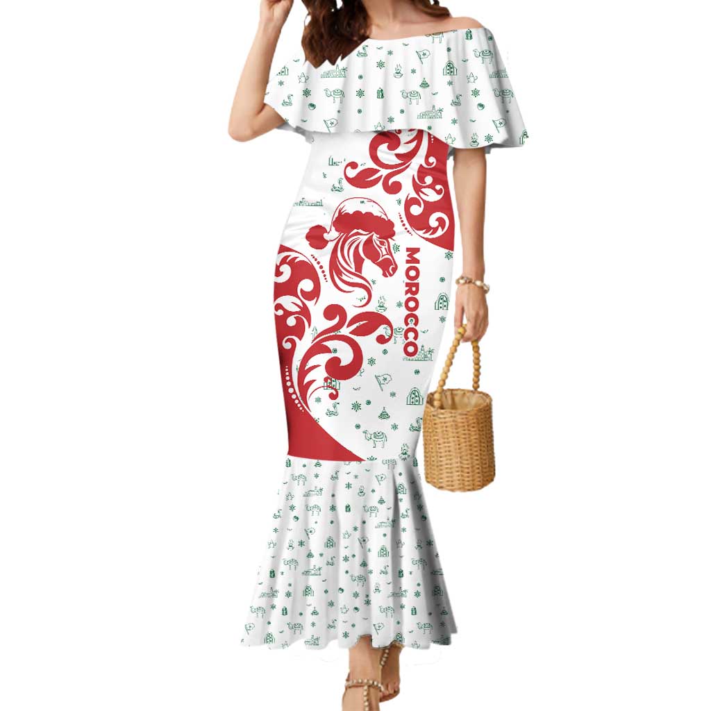 Morocco Christmas Mermaid Dress with Red Horse Santa Hat Arabesque Pattern and Holiday Icons Design - Wonder Print Shop