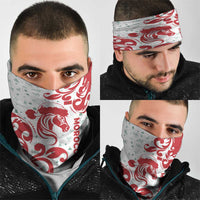 Morocco Christmas Neck Gaiter with Red Horse Santa Hat Arabesque Pattern and Holiday Icons Design - Wonder Print Shop