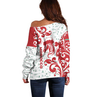 Morocco Christmas Off Shoulder Sweater with Red Horse Santa Hat Arabesque Pattern and Holiday Icons Design - Wonder Print Shop