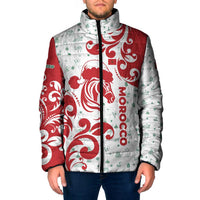Morocco Christmas Padded Jacket with Red Horse Santa Hat Arabesque Pattern and Holiday Icons Design - Wonder Print Shop