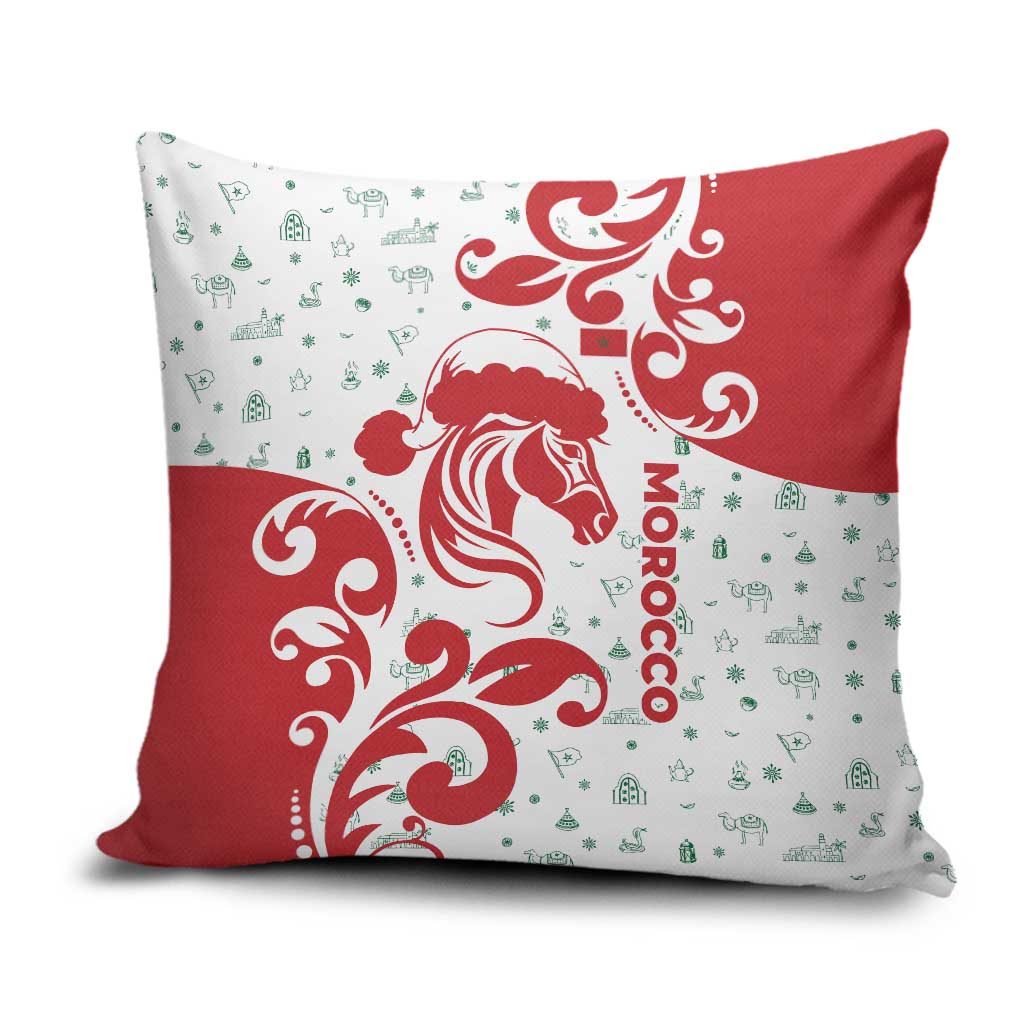 Morocco Christmas Pillow Cover with Red Horse Santa Hat Arabesque Pattern and Holiday Icons Design - Wonder Print Shop