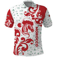 Morocco Christmas Polo Shirt with Red Horse Santa Hat Arabesque Pattern and Holiday Icons Design - Wonder Print Shop