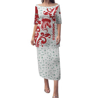 Morocco Christmas Puletasi with Red Horse Santa Hat Arabesque Pattern and Holiday Icons Design - Wonder Print Shop