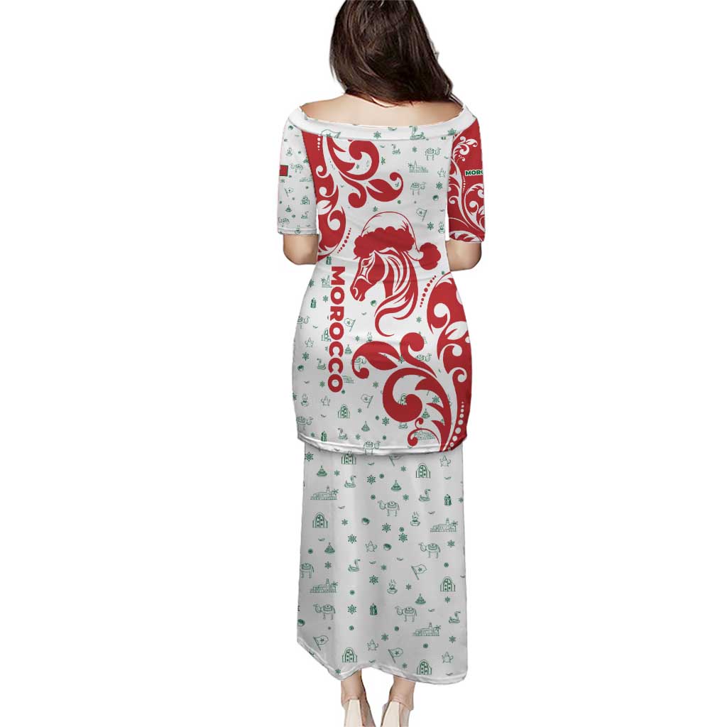 Morocco Christmas Puletasi with Red Horse Santa Hat Arabesque Pattern and Holiday Icons Design - Wonder Print Shop