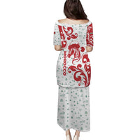 Morocco Christmas Puletasi with Red Horse Santa Hat Arabesque Pattern and Holiday Icons Design - Wonder Print Shop