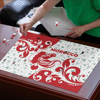 Morocco Christmas Puzzle with Red Horse Santa Hat Arabesque Pattern and Holiday Icons Design - Wonder Print Shop