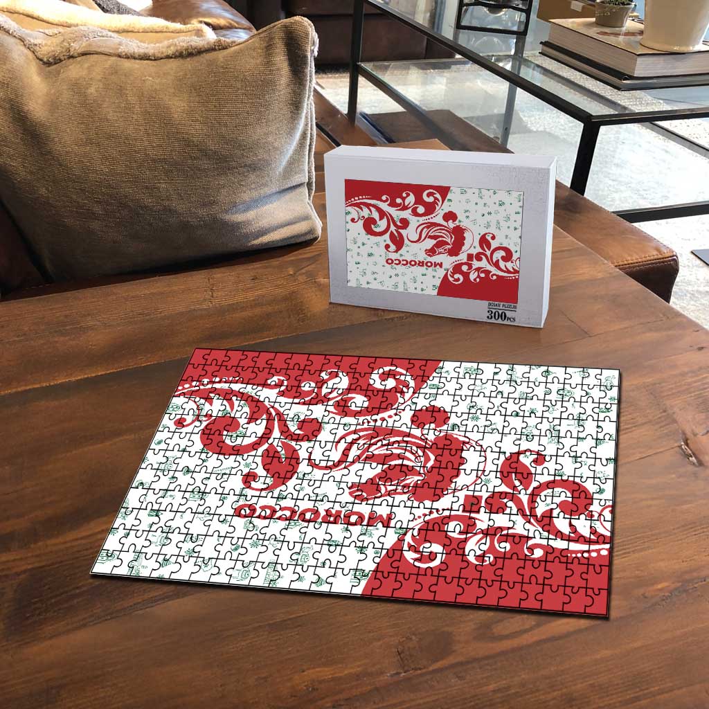 Morocco Christmas Puzzle with Red Horse Santa Hat Arabesque Pattern and Holiday Icons Design - Wonder Print Shop