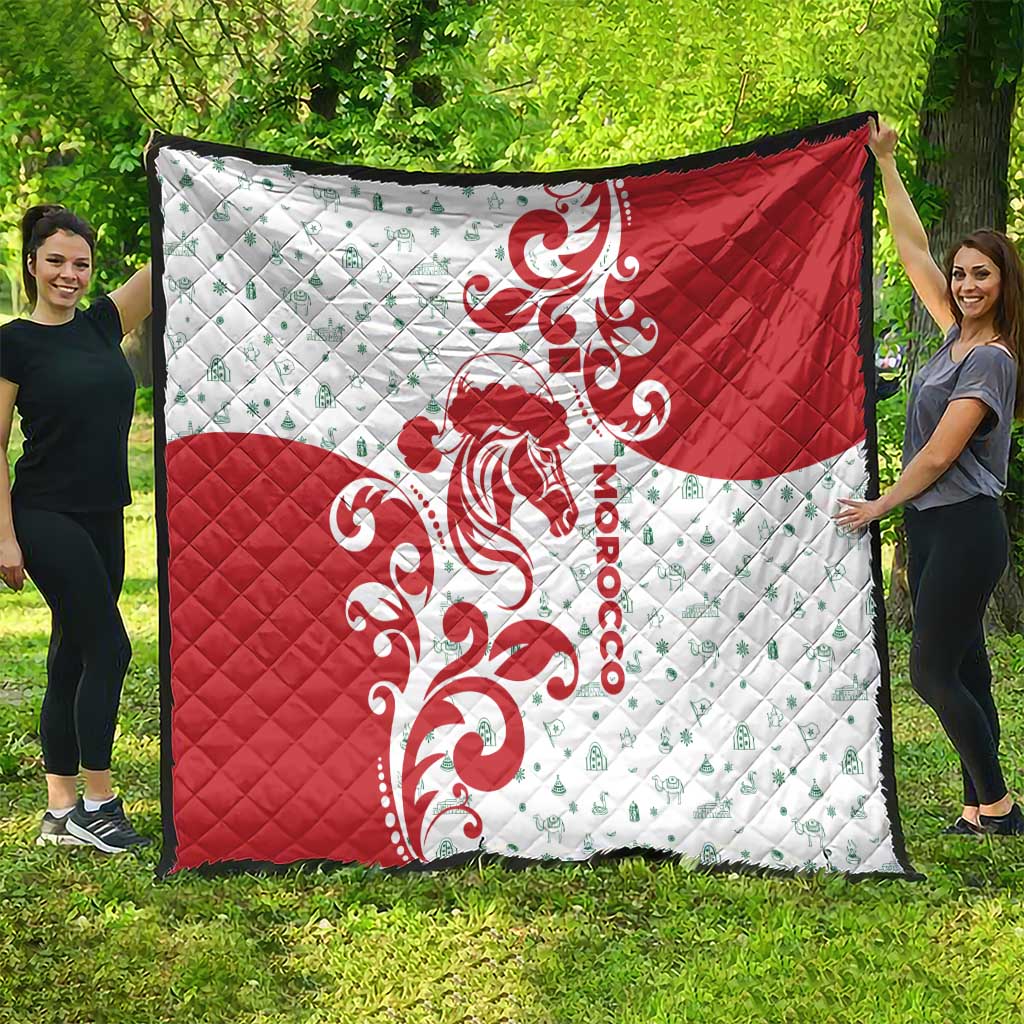 Morocco Christmas Quilt with Red Horse Santa Hat Arabesque Pattern and Holiday Icons Design - Wonder Print Shop