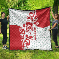 Morocco Christmas Quilt with Red Horse Santa Hat Arabesque Pattern and Holiday Icons Design - Wonder Print Shop