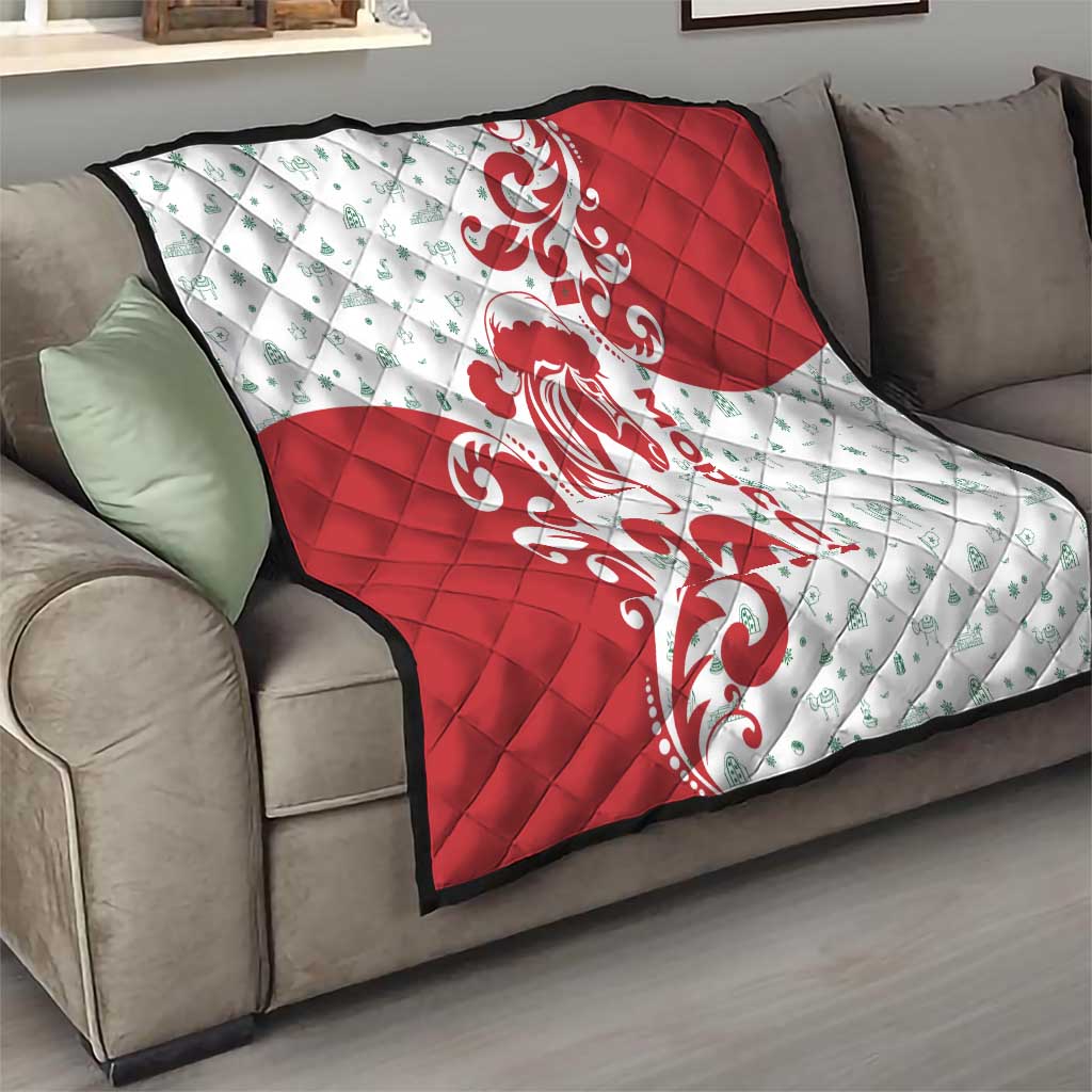 Morocco Christmas Quilt with Red Horse Santa Hat Arabesque Pattern and Holiday Icons Design - Wonder Print Shop
