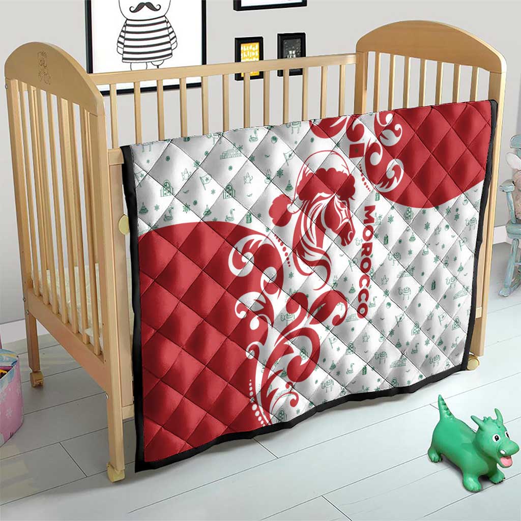 Morocco Christmas Quilt with Red Horse Santa Hat Arabesque Pattern and Holiday Icons Design - Wonder Print Shop