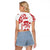 Morocco Christmas Raglan Cropped T Shirt with Red Horse Santa Hat Arabesque Pattern and Holiday Icons Design - Wonder Print Shop