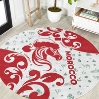 Morocco Christmas Round Carpet with Red Horse Santa Hat Arabesque Pattern and Holiday Icons Design - Wonder Print Shop