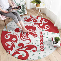 Morocco Christmas Round Carpet with Red Horse Santa Hat Arabesque Pattern and Holiday Icons Design - Wonder Print Shop