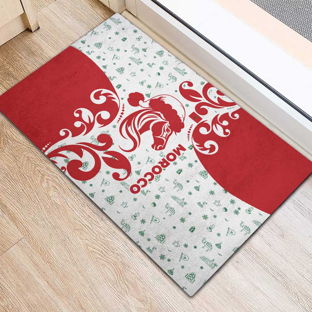 Morocco Christmas Rubber Doormat with Red Horse Santa Hat Arabesque Pattern and Holiday Icons Design - Wonder Print Shop