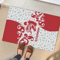 Morocco Christmas Rubber Doormat with Red Horse Santa Hat Arabesque Pattern and Holiday Icons Design - Wonder Print Shop