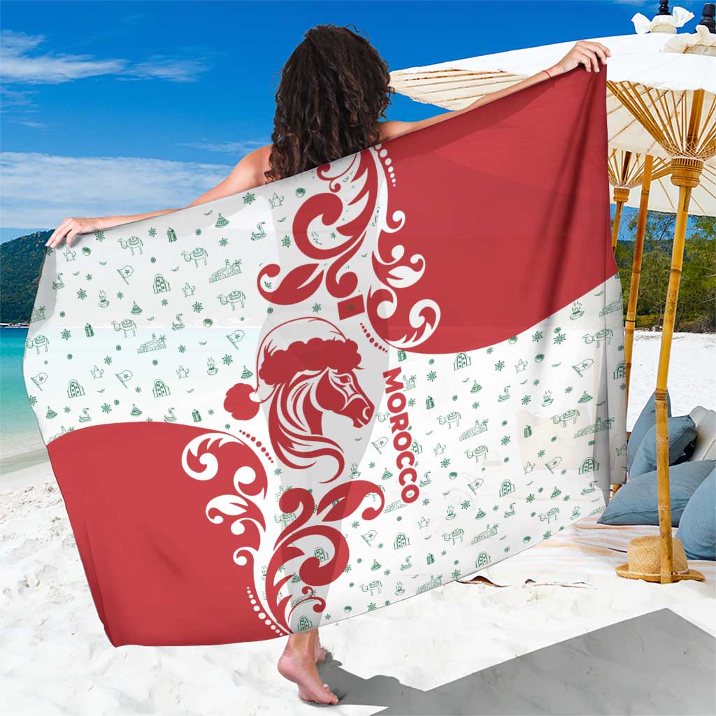 Morocco Christmas Sarong with Red Horse Santa Hat Arabesque Pattern and Holiday Icons Design - Wonder Print Shop