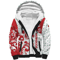 Morocco Christmas Sherpa Hoodie with Red Horse Santa Hat Arabesque Pattern and Holiday Icons Design - Wonder Print Shop