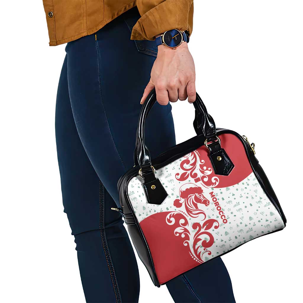 Morocco Christmas Shoulder Handbag with Red Horse Santa Hat Arabesque Pattern and Holiday Icons Design - Wonder Print Shop